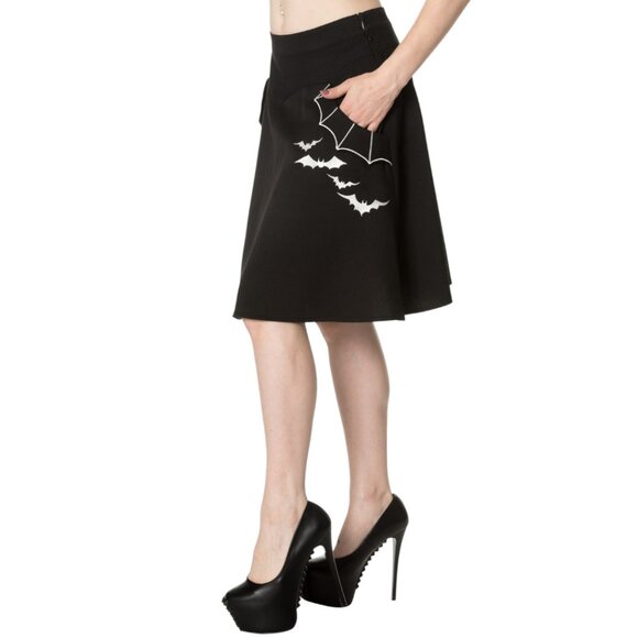 Lost Queen Gothic Black Bat Skater Skirt, Halloween Gothic Skater Skirt - XS - Picture 2 of 5